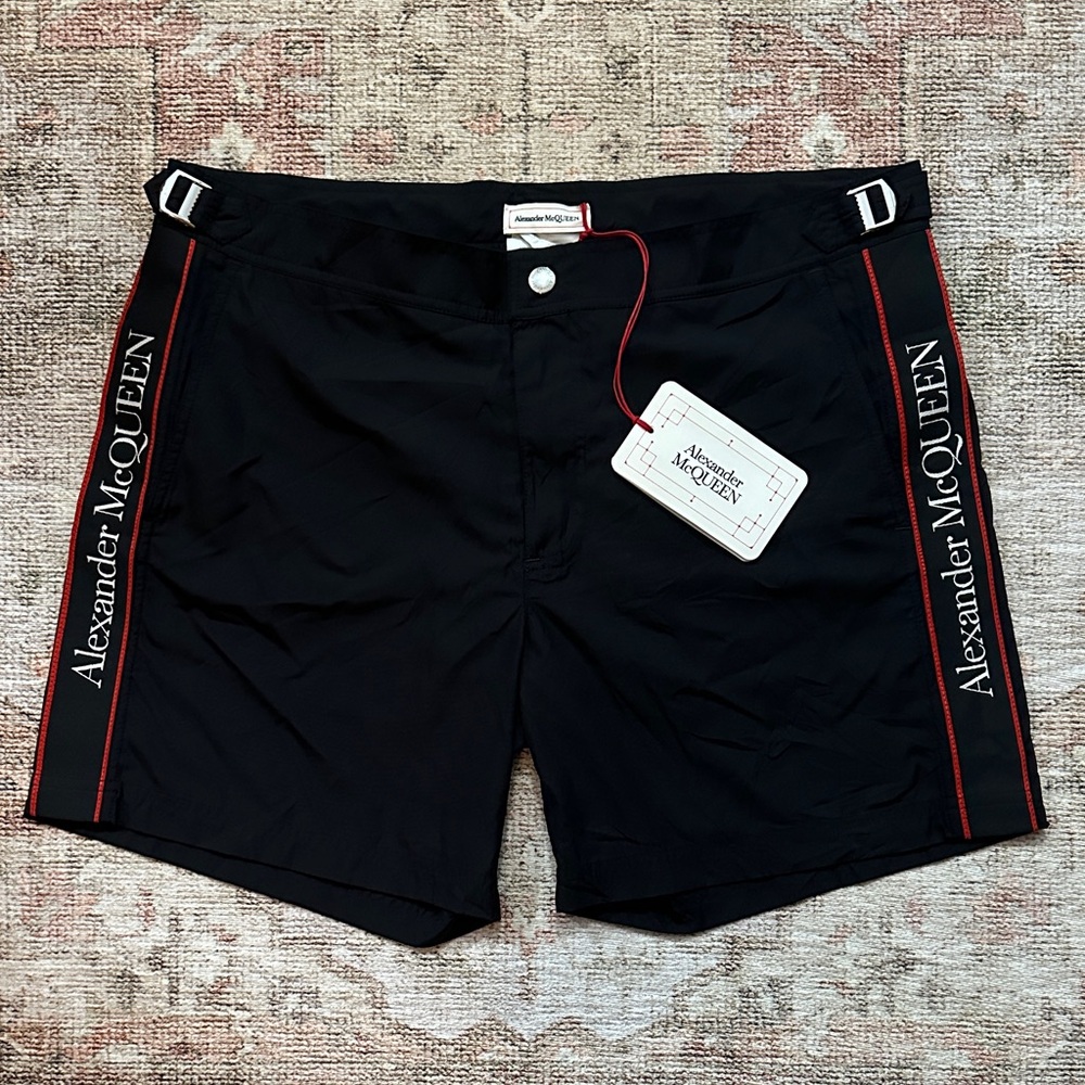 Alexander McQueen NWTs Black Logo Selvedge Swim Shorts
